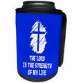 3dRose Alexis Design - Christian - Decorative cross, The Lord is the strength of my life text on blue - Can Cooler Bottle Wrap (cc_286197)