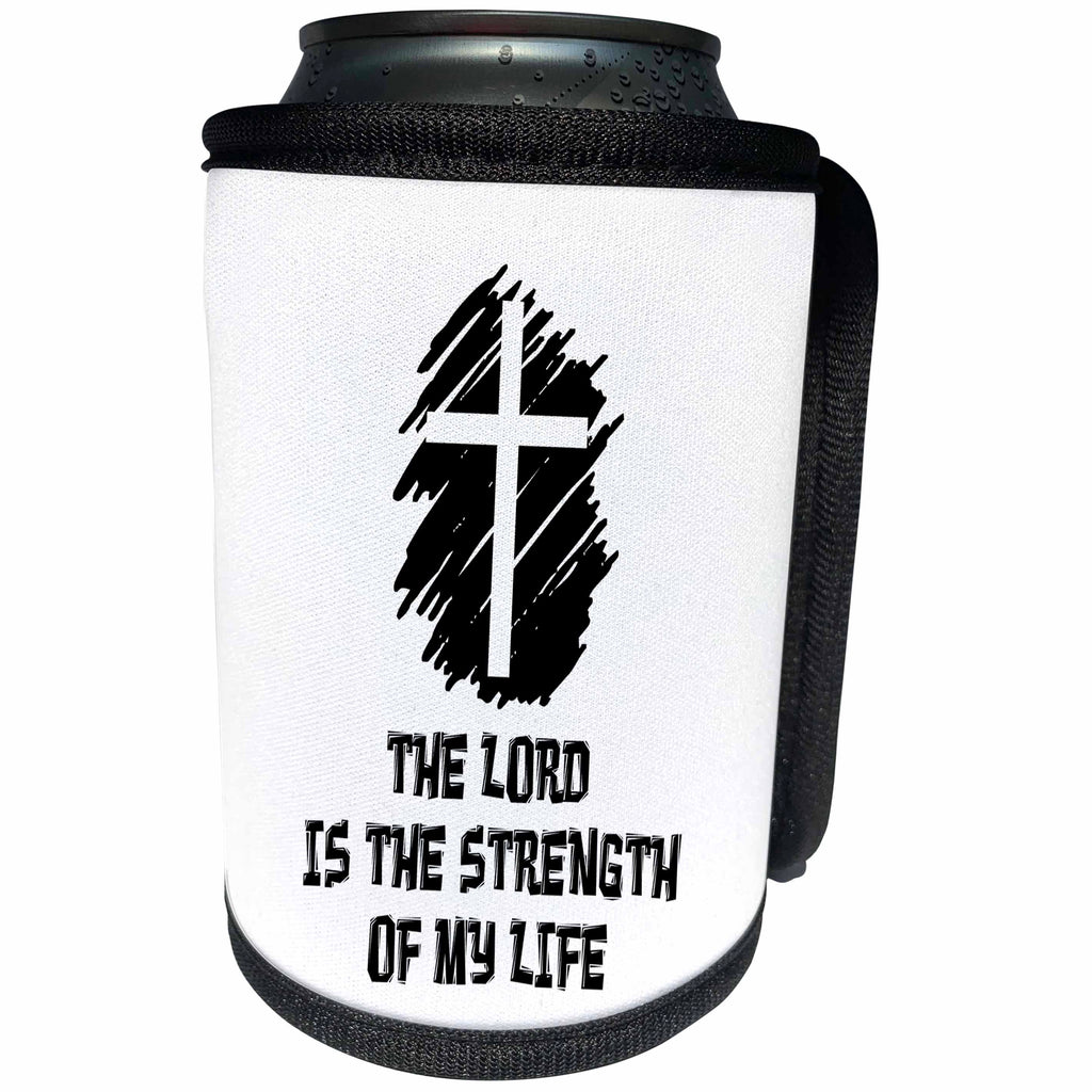 3dRose Alexis Design - Christian - Decorative cross, The Lord is the strength of my life on white - Can Cooler Bottle Wrap (cc_286198)
