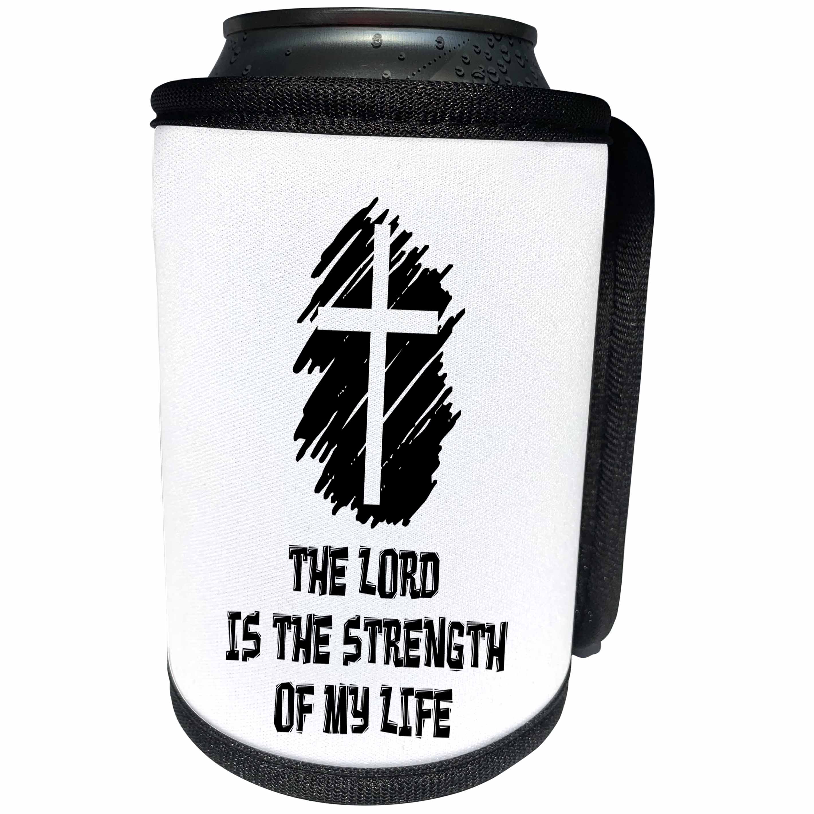 3dRose Alexis Design - Christian - Decorative cross, The Lord is the strength of my life on white - Can Cooler Bottle Wrap (cc_286198)