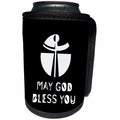 3dRose Alexis Design - Christian - Modernist cross, the text May God Bless You on black - Can Cooler Bottle Wrap (cc_286200)