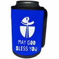 3dRose Alexis Design - Christian - Modernist cross, the text May God Bless You on blue - Can Cooler Bottle Wrap (cc_286201)