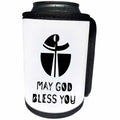 3dRose Alexis Design - Christian - Modernist cross, the text May God Bless You on white - Can Cooler Bottle Wrap (cc_286202)