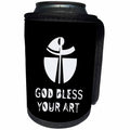 3dRose Alexis Design - Christian - Modernist cross, the text May God Bless Your Art on black - Can Cooler Bottle Wrap (cc_286204)