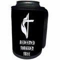 3dRose Alexis Design - Christian - Cross, veil, the text Redeemed, Forgiven, Free on black - Can Cooler Bottle Wrap (cc_286208)