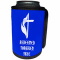 3dRose Alexis Design - Christian - Cross, veil, the text Redeemed, Forgiven, Free on blue - Can Cooler Bottle Wrap (cc_286209)