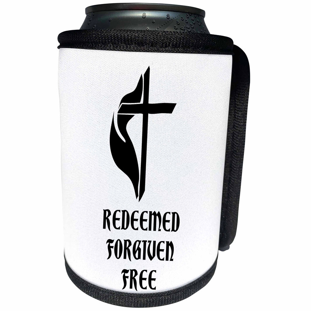 3dRose Alexis Design - Christian - Cross, veil, the text Redeemed, Forgiven, Free on white - Can Cooler Bottle Wrap (cc_286210)