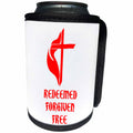 3dRose Alexis Design - Christian - Cross, veil, the text Redeemed, Forgiven, Free red on white - Can Cooler Bottle Wrap (cc_286211)