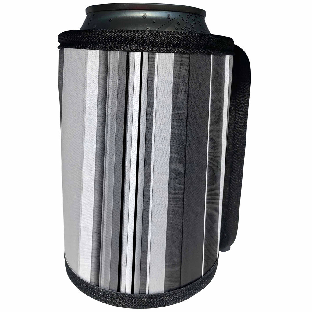 3dRose Alexis Photo-Art - Abstract - Image of abstract vertical stripes of wood, metal in black and white - Can Cooler Bottle Wrap (cc_286215)