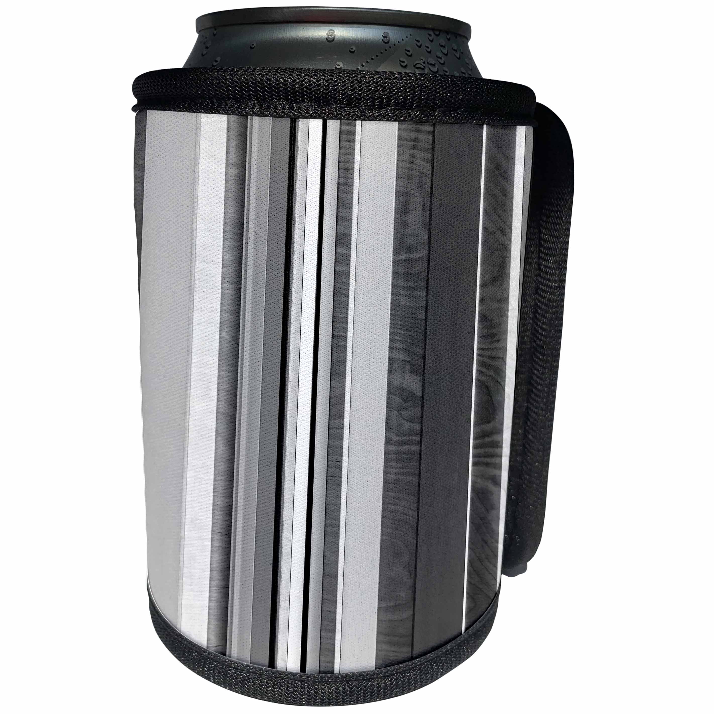 3dRose Alexis Photo-Art - Abstract - Image of abstract vertical stripes of wood, metal in black and white - Can Cooler Bottle Wrap (cc_286215)