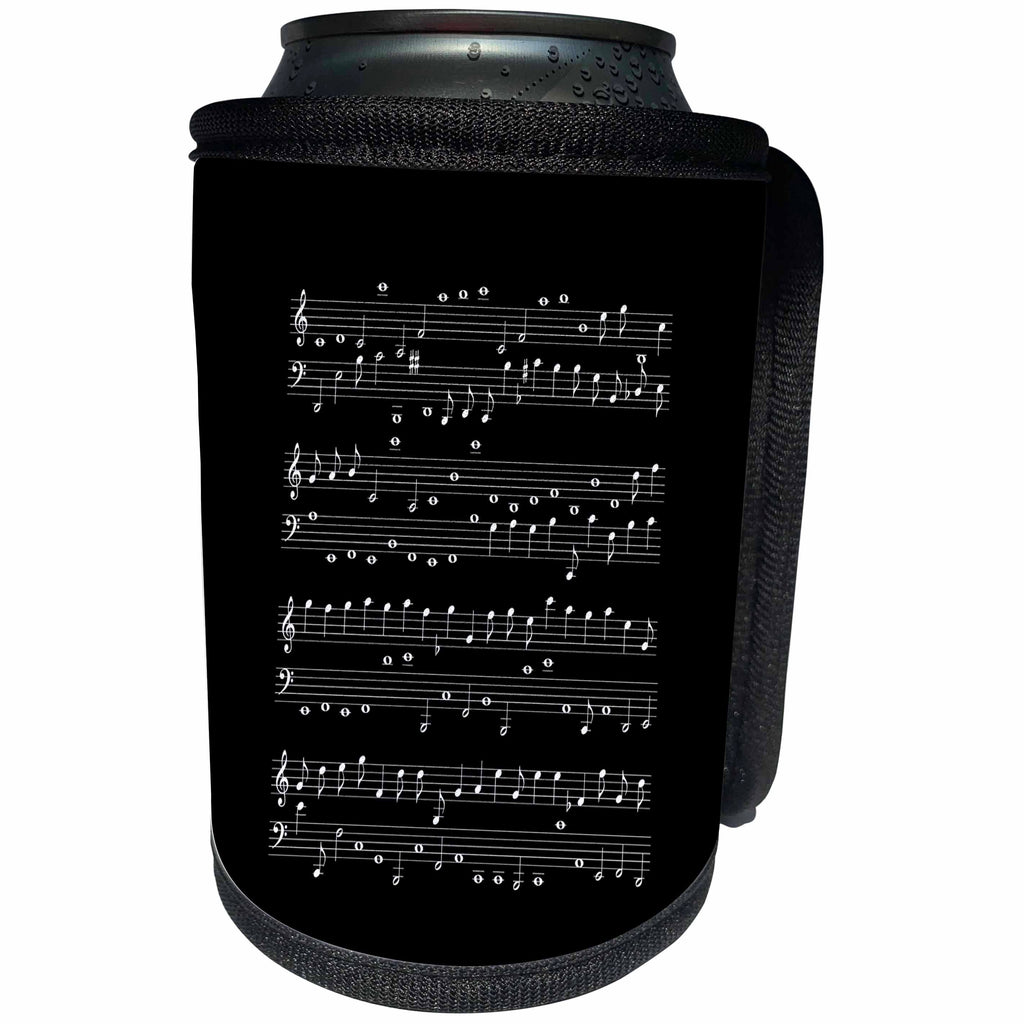 3dRose Alexis Design - Music - Musical staff on black. Abstract decorative pattern for fun - Can Cooler Bottle Wrap (cc_286217)