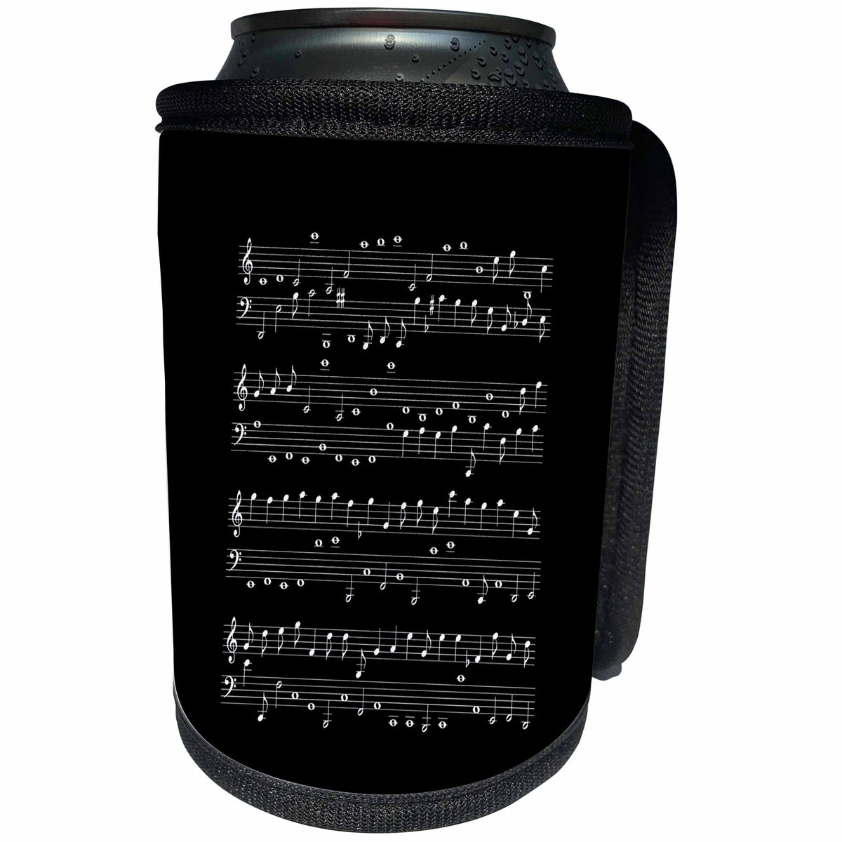 3dRose Alexis Design - Music - Musical staff on black. Abstract decorative pattern for fun - Can Cooler Bottle Wrap (cc_286217)
