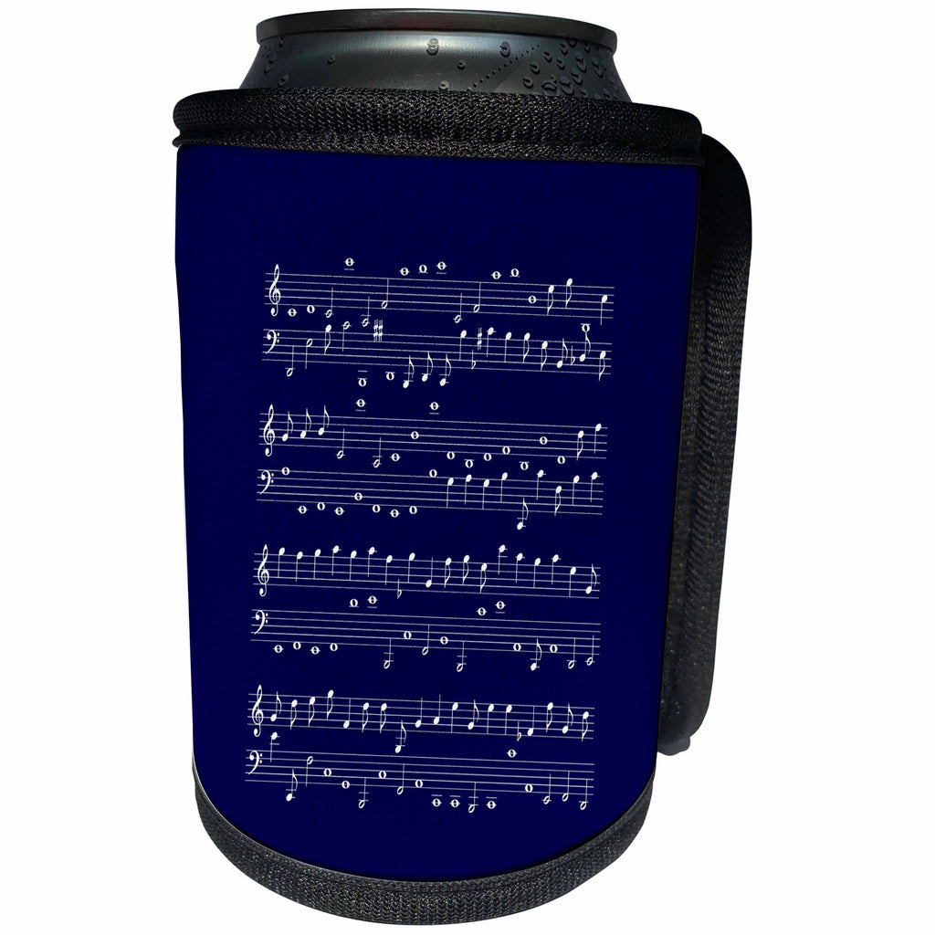 3dRose Alexis Design - Music - Musical staff on blue. Abstract decorative pattern for fun - Can Cooler Bottle Wrap (cc_286218)