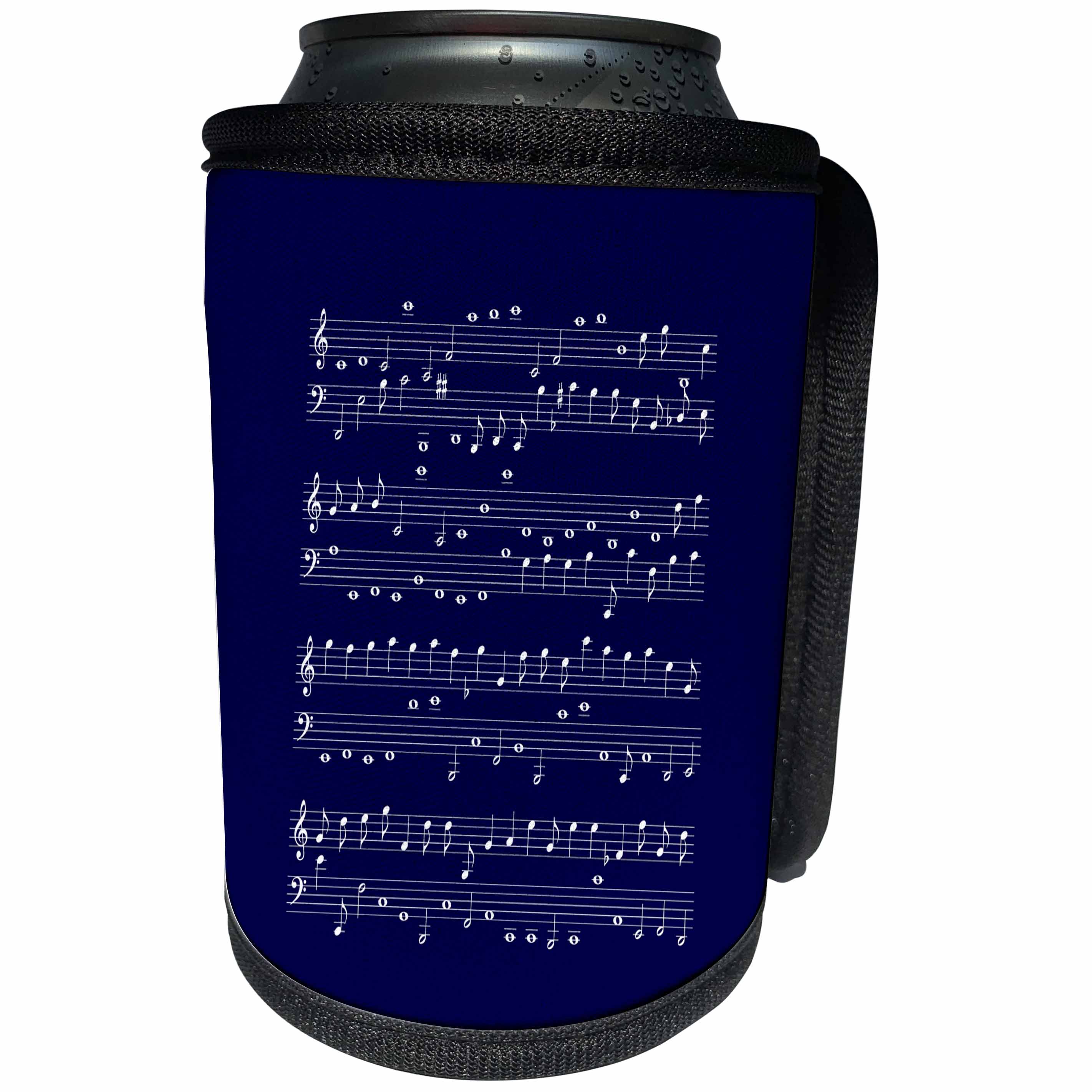 3dRose Alexis Design - Music - Musical staff on blue. Abstract decorative pattern for fun - Can Cooler Bottle Wrap (cc_286218)