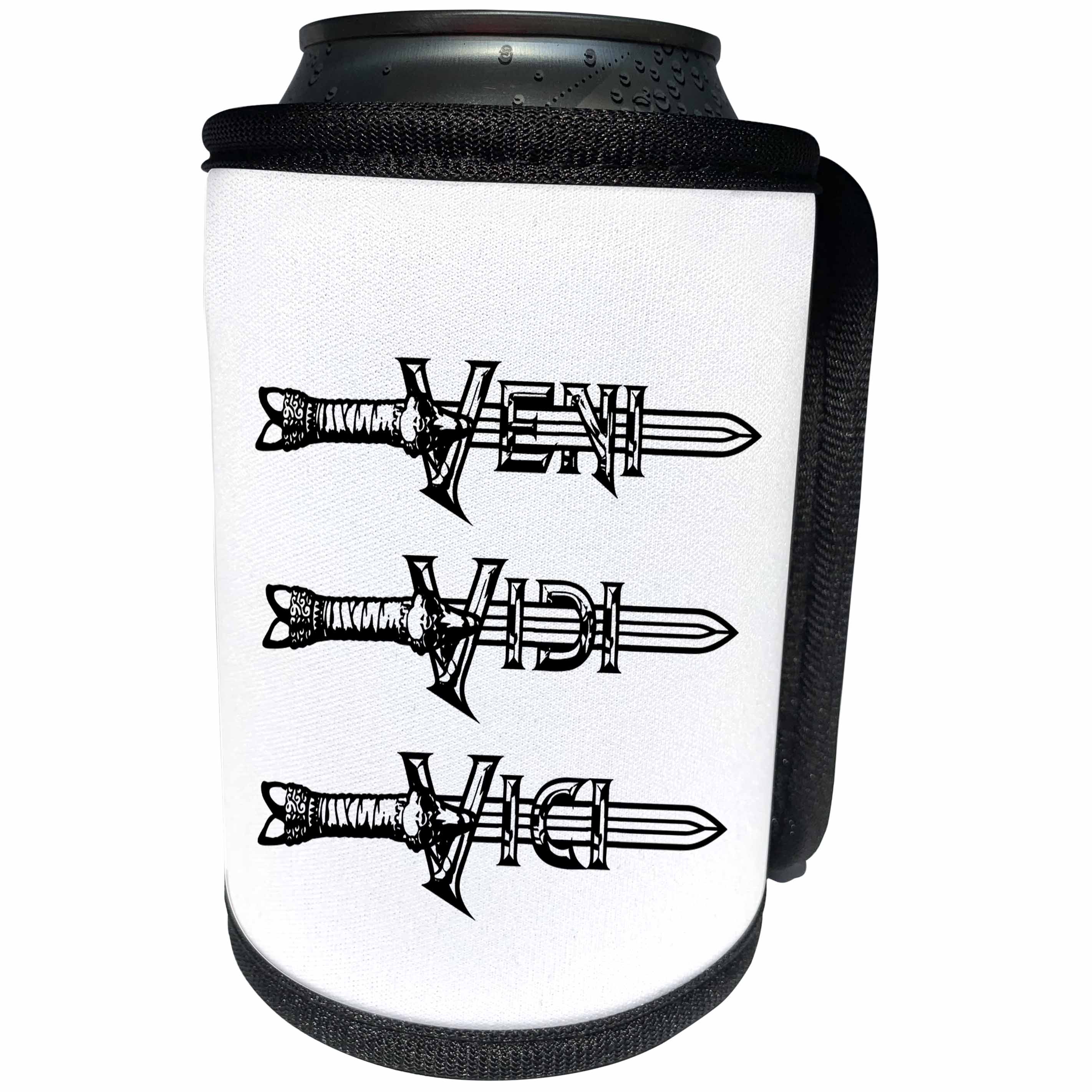 3dRose Alexis Design - Brave and Strong - Veni Vidi Vici text. Medieval sword, beaded letters on white - Can Cooler Bottle Wrap (cc_286249)