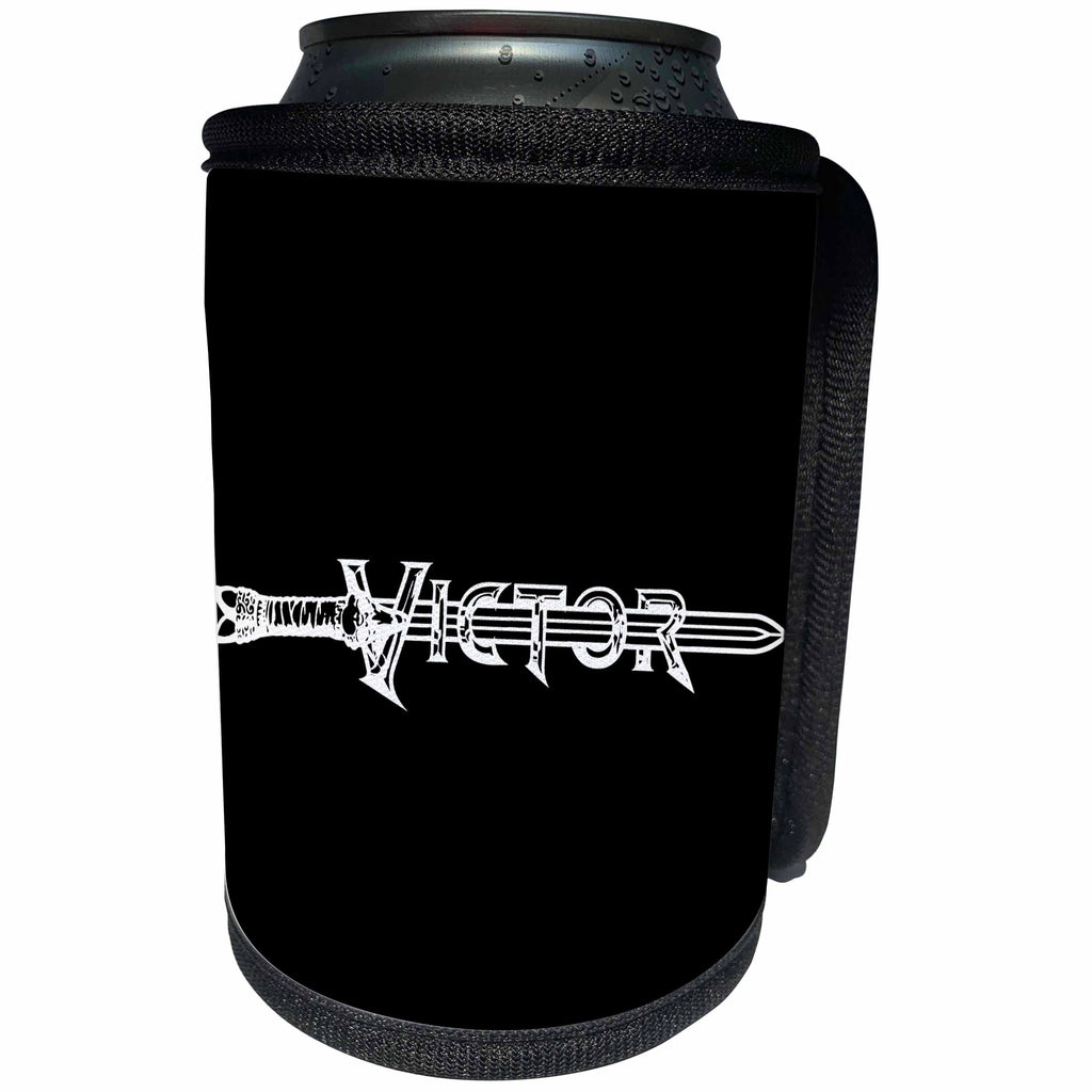 3dRose Alexis Design - Brave and Strong - Victor name text. Medieval sword, beaded letters on black - Can Cooler Bottle Wrap (cc_286253)