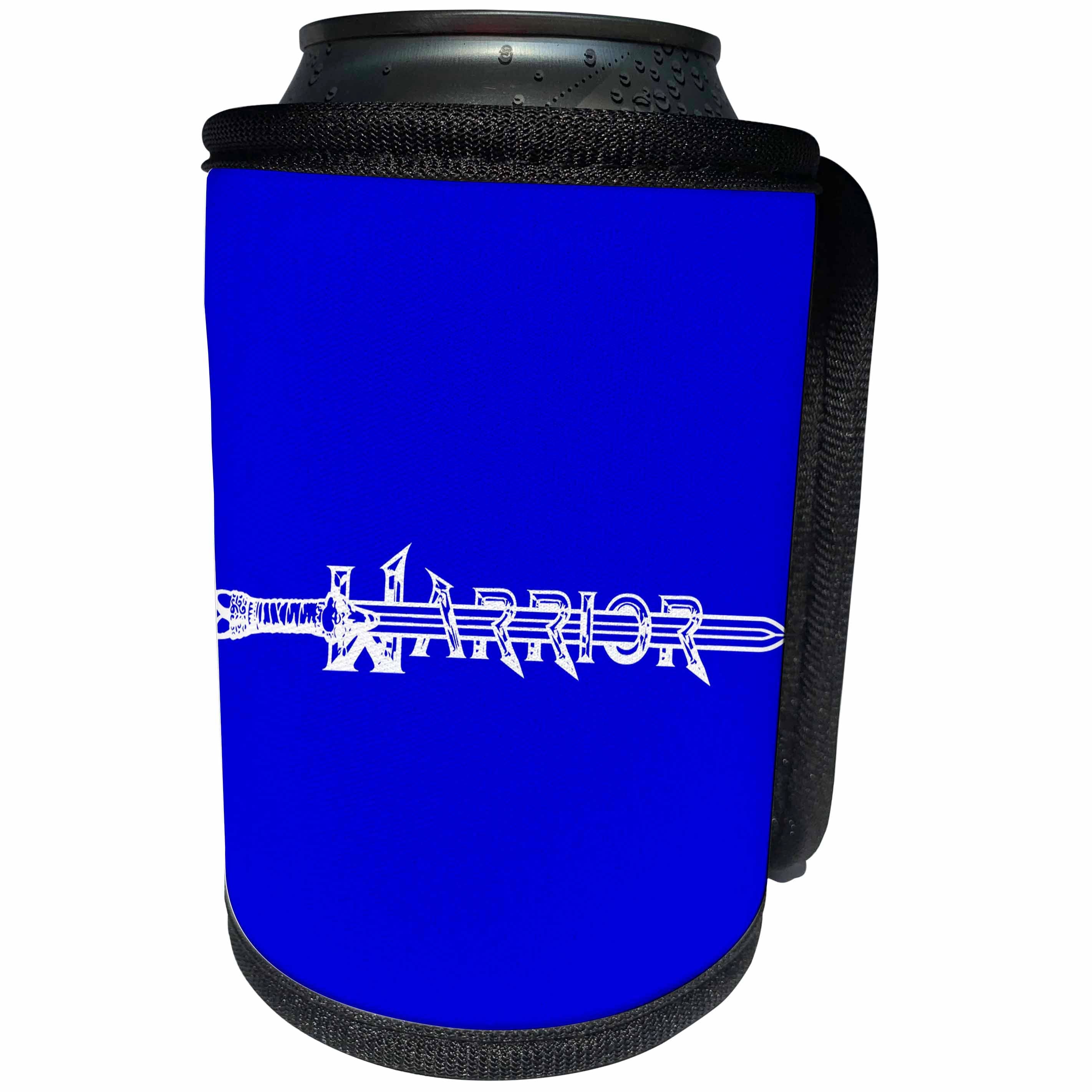 3dRose Alexis Design - Brave and Strong - Warrior decorative text. Medieval sword, beaded letters on blue - Can Cooler Bottle Wrap (cc_286257)