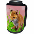 3dRose Sven Herkenrath Animal - Really Sweet Little Fox In Green Grass Cute Design - Can Cooler Bottle Wrap (cc_286389)