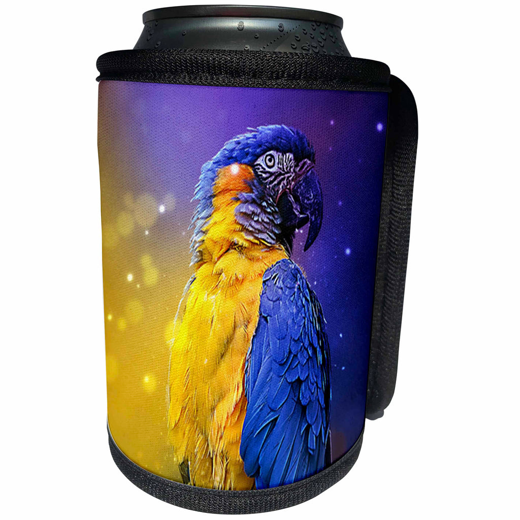 3dRose Sven Herkenrath Animal - Photograph Of A Colorful Parrot On Purple And Yellow Background - Can Cooler Bottle Wrap (cc_286409)