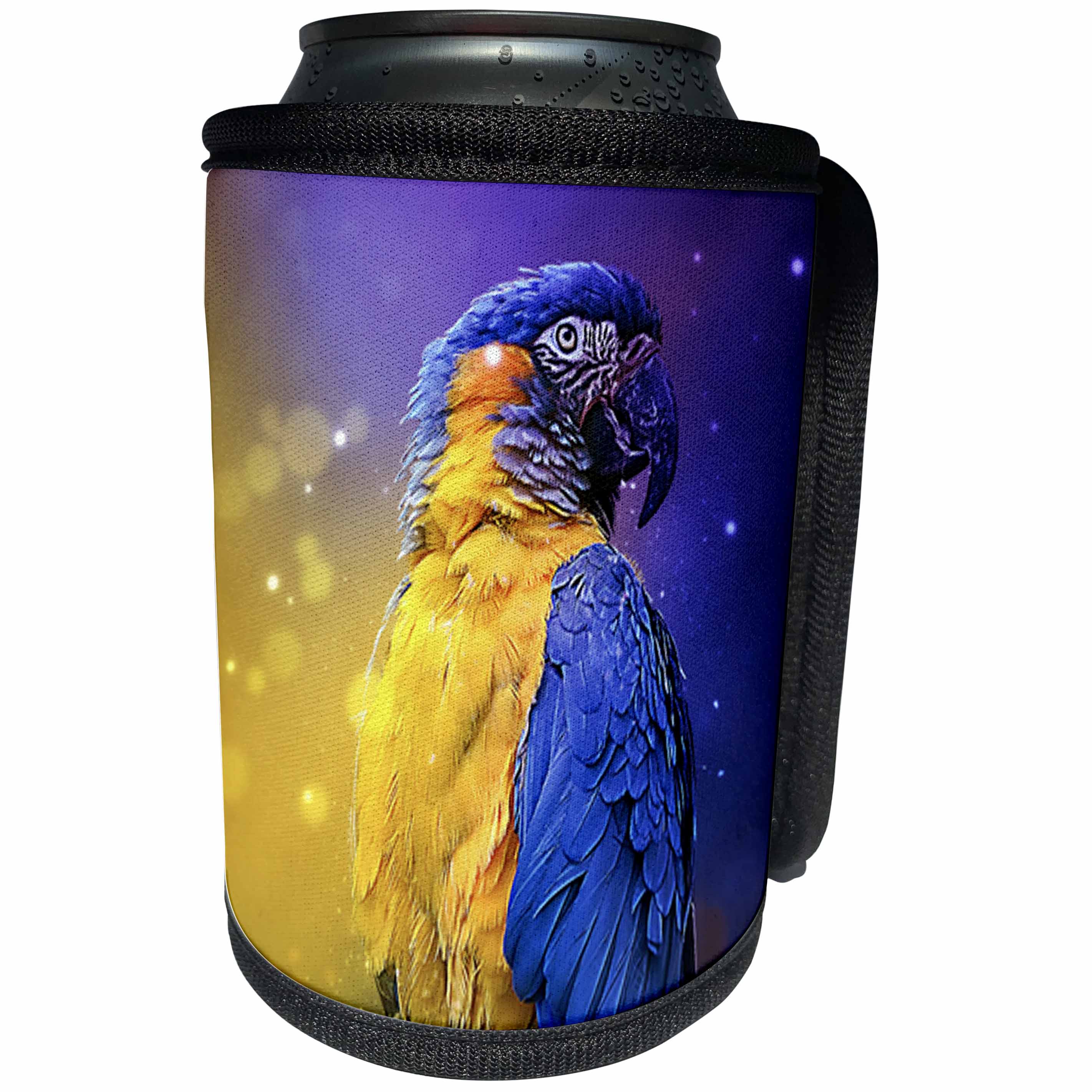 3dRose Sven Herkenrath Animal - Photograph Of A Colorful Parrot On Purple And Yellow Background - Can Cooler Bottle Wrap (cc_286409)