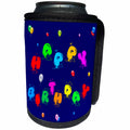3dRose Alexis Design - Happy Birthday - Colorful Happy Birthday text in the form of toy balloons on blue - Can Cooler Bottle Wrap (cc_286436)