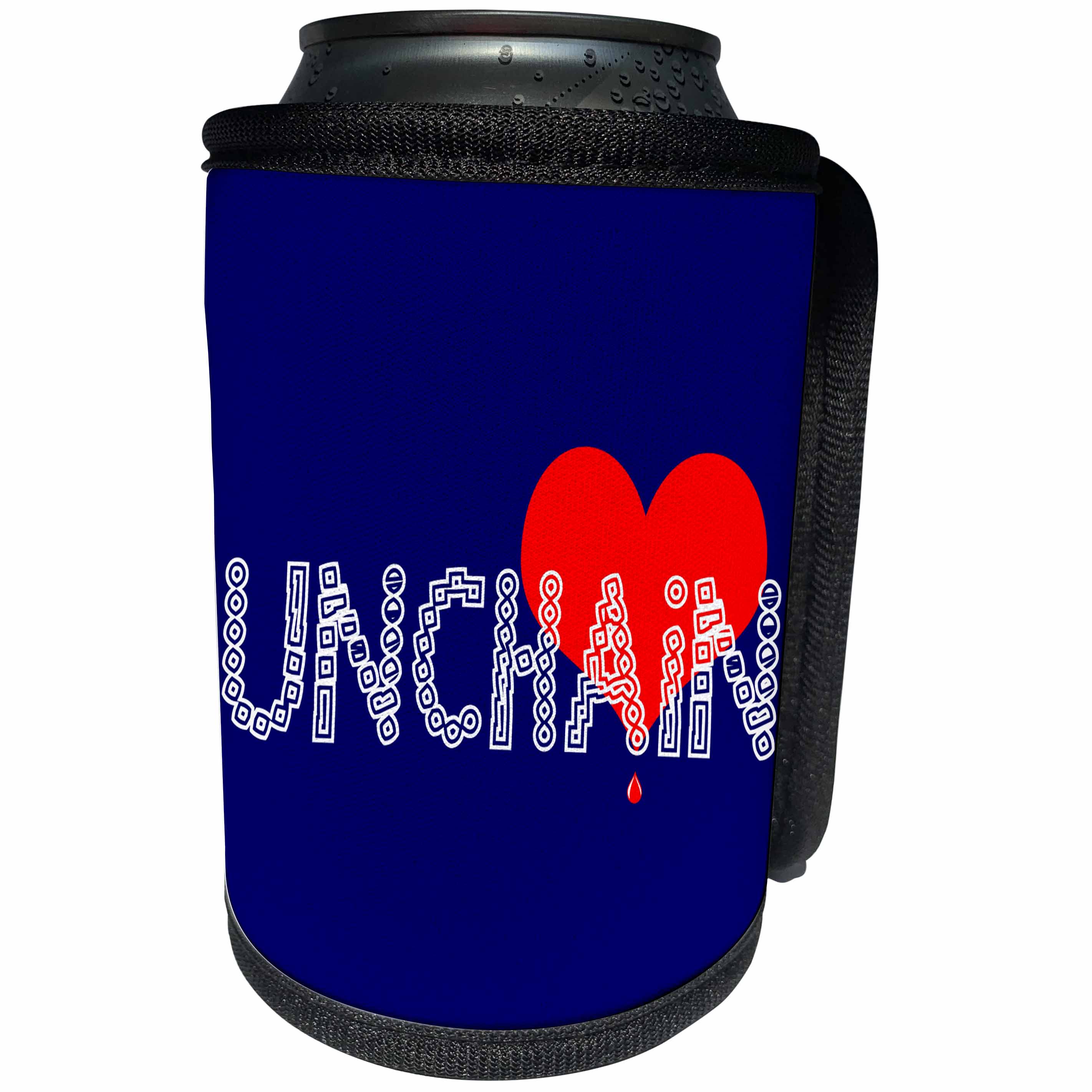 3dRose Alexis Design - Love - Elegant Unchain text in the form of a metal chain, red heart on blue - Can Cooler Bottle Wrap (cc_286443)