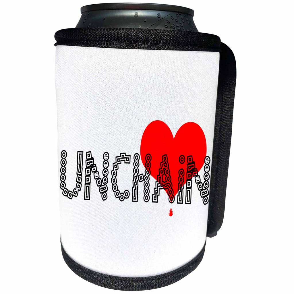 3dRose Alexis Design - Love - Stylish Unchain text in the form of a metal chain, red heart on white - Can Cooler Bottle Wrap (cc_286444)