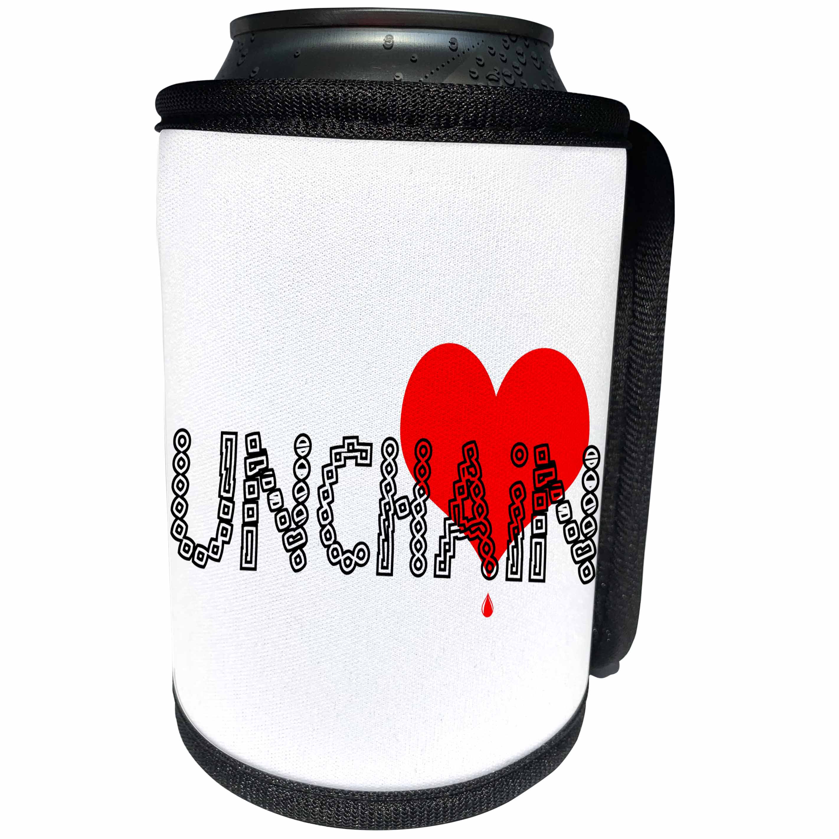 3dRose Alexis Design - Love - Stylish Unchain text in the form of a metal chain, red heart on white - Can Cooler Bottle Wrap (cc_286444)