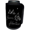 3dRose Alexis Design - Summer - Drawing of mountains, a man in a boat, text Summer Adventure on black - Can Cooler Bottle Wrap (cc_286448)