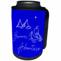 3dRose Alexis Design - Summer - Images of mountains, a man in a boat, text Summer Adventure on blue - Can Cooler Bottle Wrap (cc_286449)