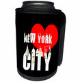3dRose Alexis Design - American Cities - Decorative text New York City, red heart, shining windows on black - Can Cooler Bottle Wrap (cc_286451)