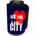 3dRose Alexis Design - American Cities - Elegant text New York City, red heart, shining windows on black - Can Cooler Bottle Wrap (cc_286452)
