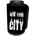 3dRose Alexis Design - American Cities - Stylish text New York City, landmarks, shining windows on black - Can Cooler Bottle Wrap (cc_286454)