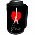 3dRose Alexis Design - Cities of the world - Drawing of Eiffel Tower, a red heart, elegant text Paris on black - Can Cooler Bottle Wrap (cc_286457)