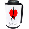 3dRose Alexis Design - Cities of the world - Drawing of Eiffel Tower, a red heart, decorative text Paris on white - Can Cooler Bottle Wrap (cc_286459)