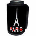 3dRose Alexis Design - Cities of the world - Drawing of Eiffel Tower, text Paris with red hearts on black - Can Cooler Bottle Wrap (cc_286460)