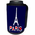 3dRose Alexis Design - Cities of the world - Drawing of Eiffel Tower, stylish text Paris with red hearts on blue - Can Cooler Bottle Wrap (cc_286461)