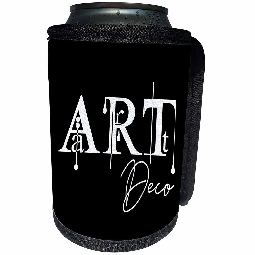 3dRose Alexis Design - Art - Imposing splendid white text Art Deco against the black background - Can Cooler Bottle Wrap (cc_286471)