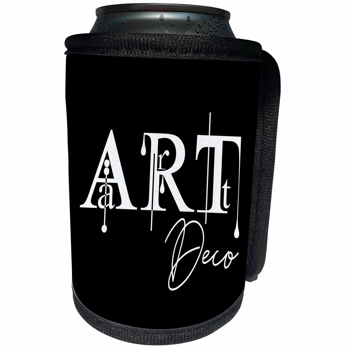 3dRose Alexis Design - Art - Imposing splendid white text Art Deco against the black background - Can Cooler Bottle Wrap (cc_286471)