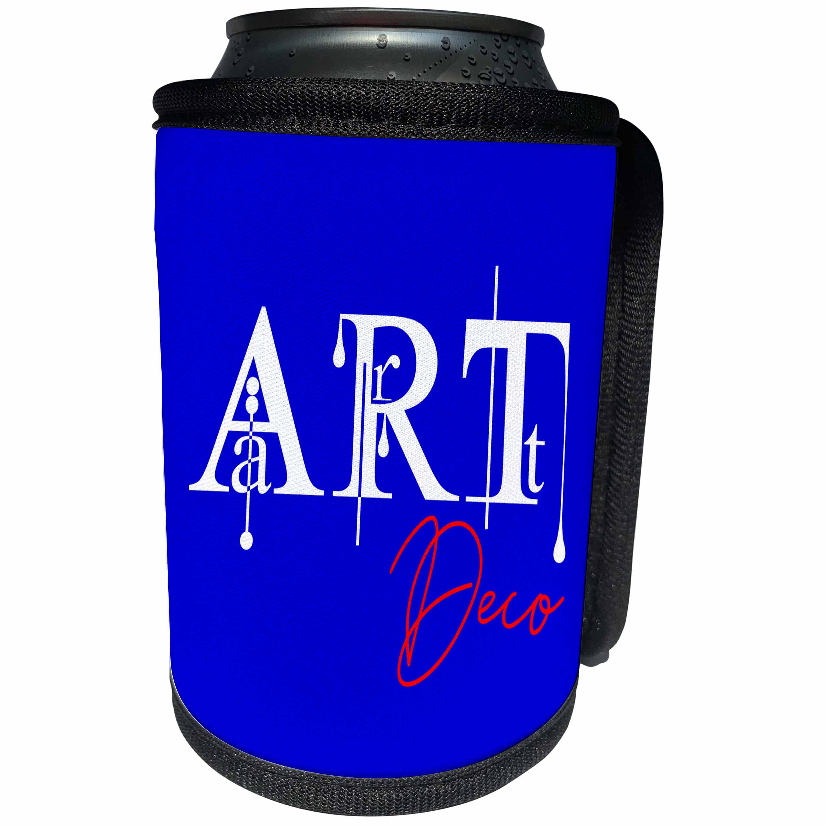 3dRose Alexis Design - Art - Luxurious colorful text Art Deco against the blue background - Can Cooler Bottle Wrap (cc_286472)