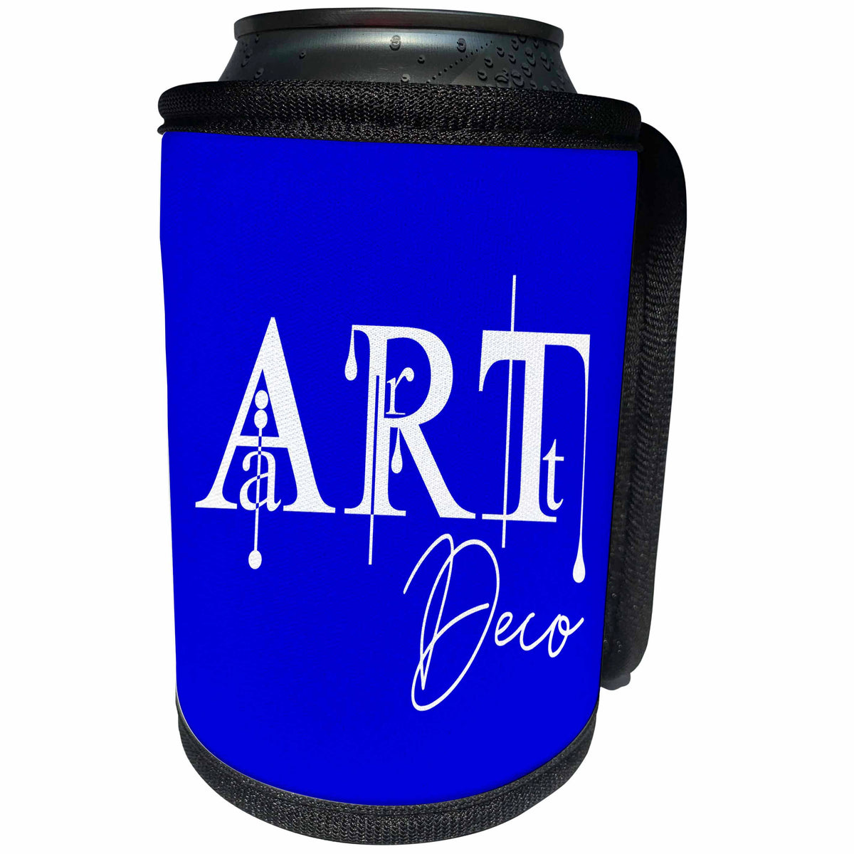 3dRose Alexis Design - Art - Luxurious fancy white text Art Deco against the blue background - Can Cooler Bottle Wrap (cc_286473)