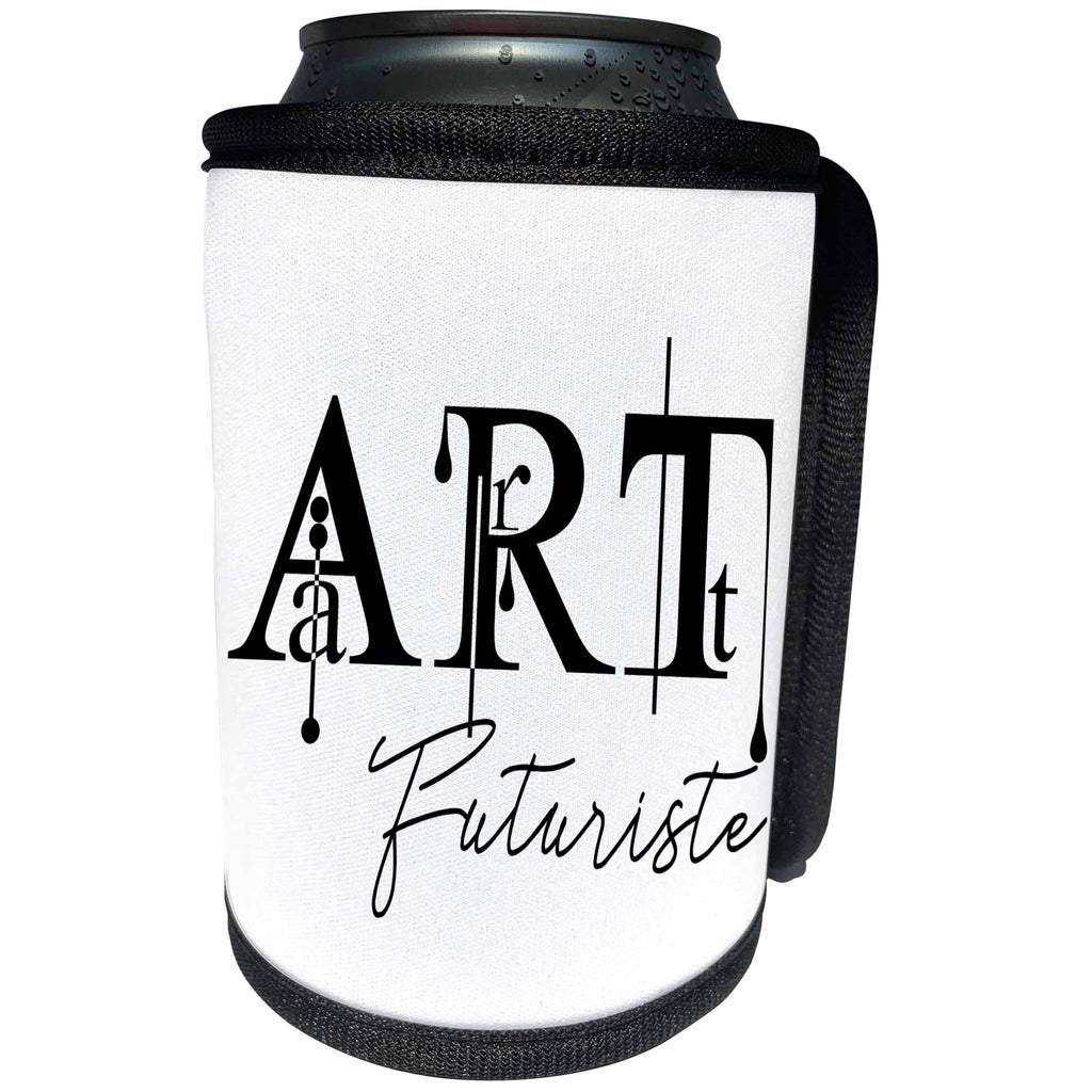 3dRose Alexis Design - Art - Decorative beautiful black text Art Futuriste on white background - Can Cooler Bottle Wrap (cc_286474)