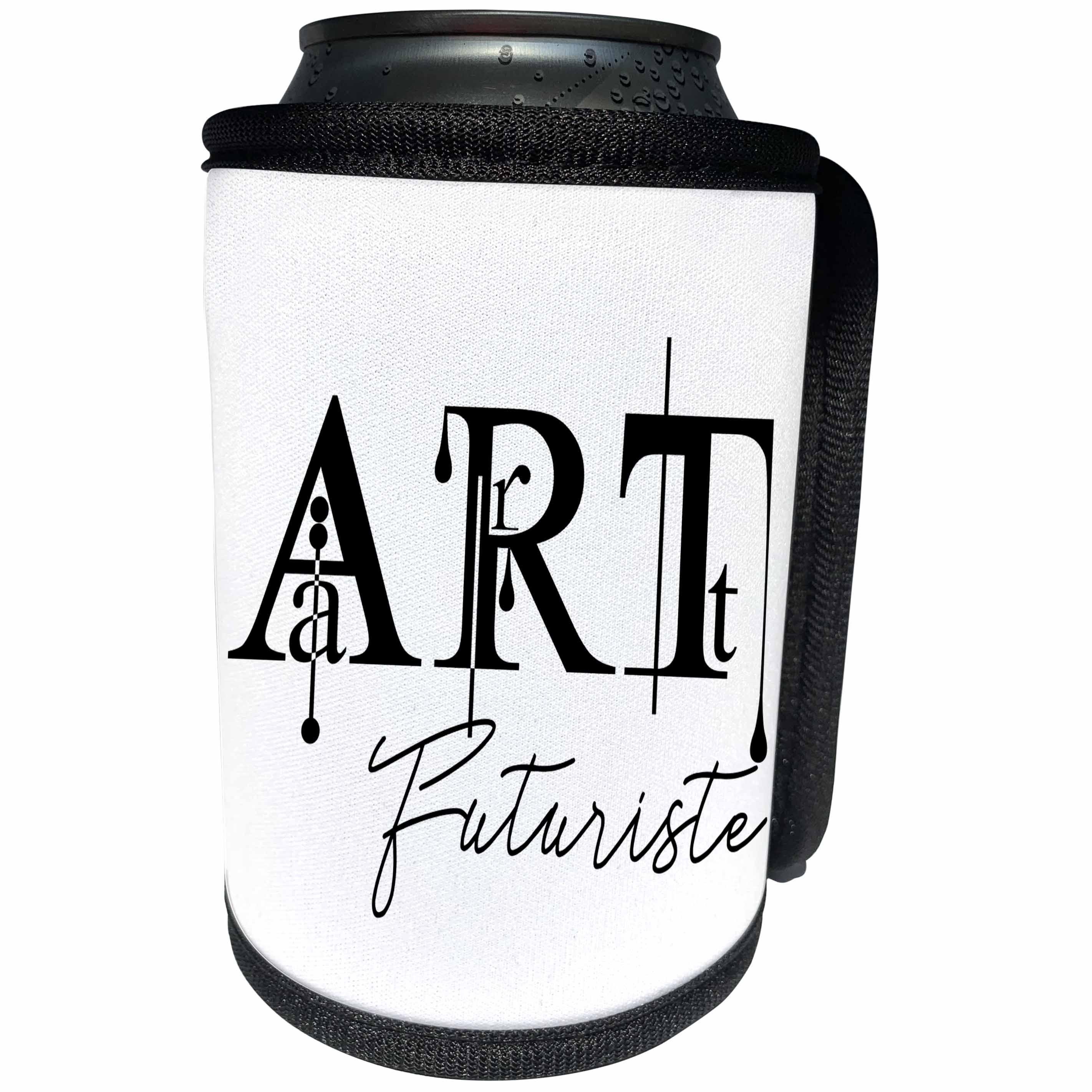 3dRose Alexis Design - Art - Decorative beautiful black text Art Futuriste on white background - Can Cooler Bottle Wrap (cc_286474)