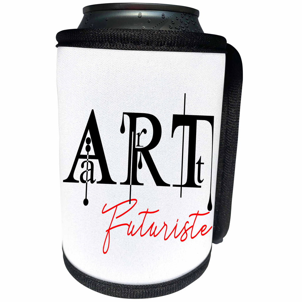 3dRose Alexis Design - Art - Elegant fancy red and black text Art Futuriste on white background - Can Cooler Bottle Wrap (cc_286475)