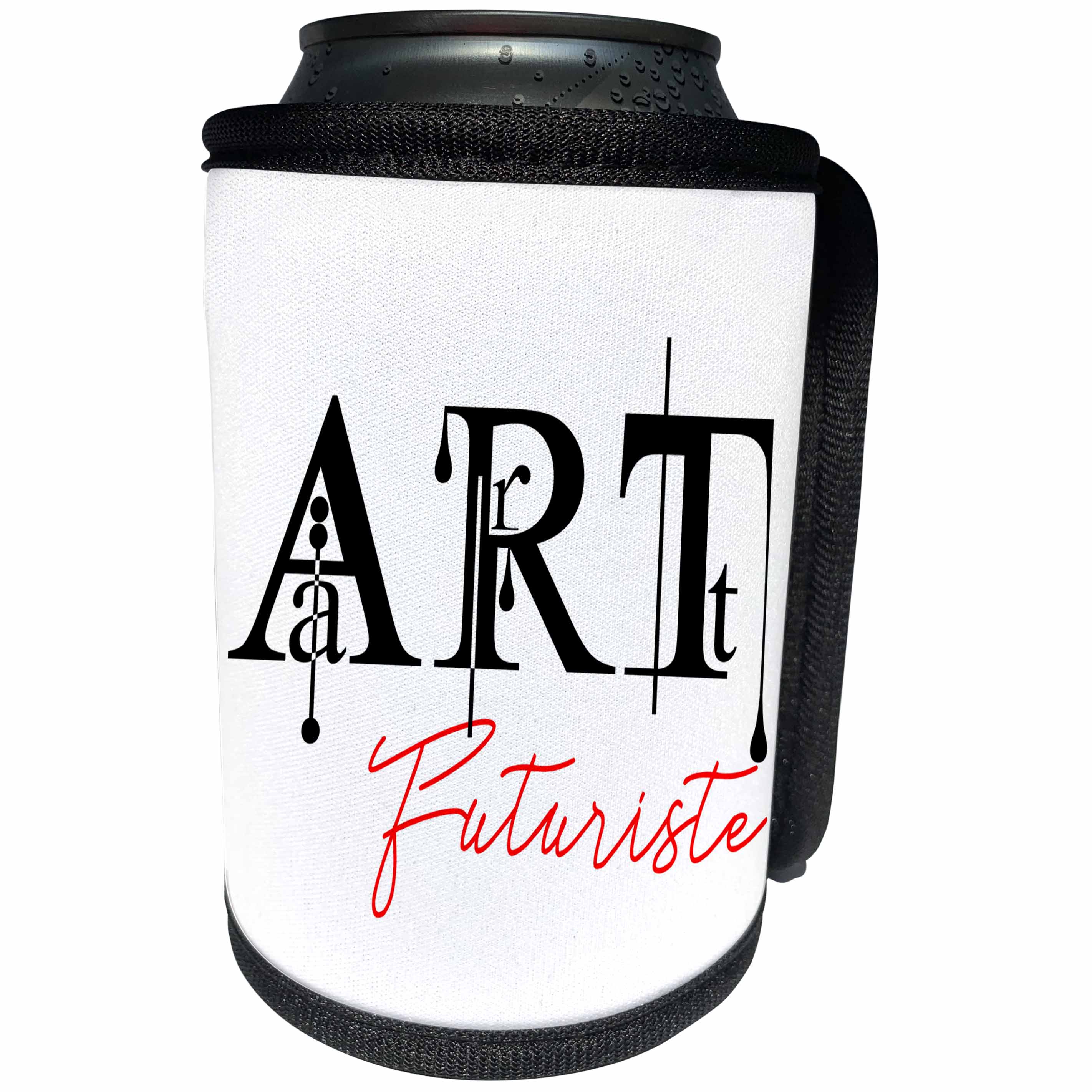 3dRose Alexis Design - Art - Elegant fancy red and black text Art Futuriste on white background - Can Cooler Bottle Wrap (cc_286475)