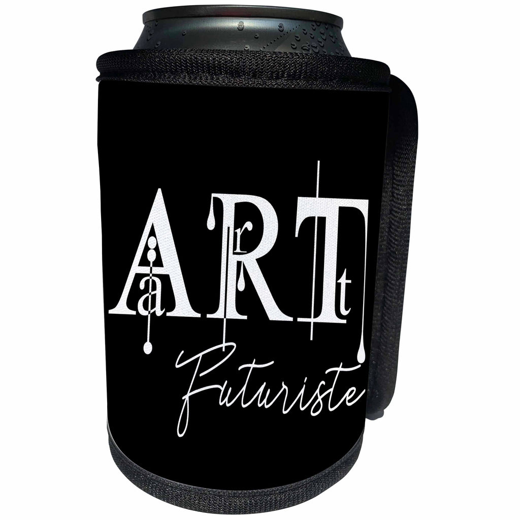 3dRose Alexis Design - Art - Imposing stylish white text Art Futuriste on black background - Can Cooler Bottle Wrap (cc_286477)