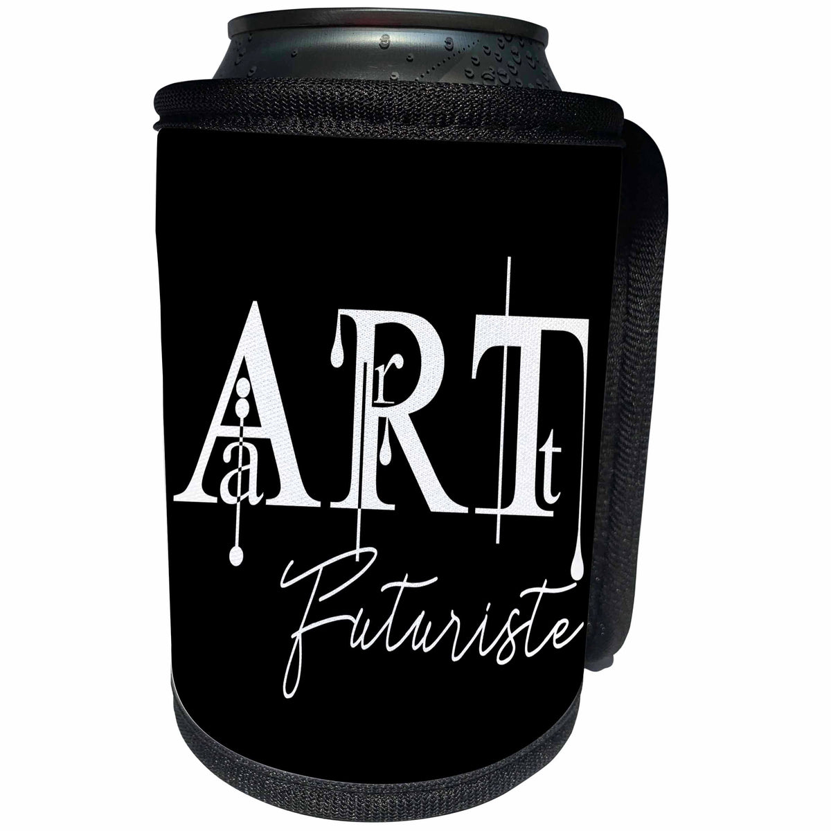 3dRose Alexis Design - Art - Imposing stylish white text Art Futuriste on black background - Can Cooler Bottle Wrap (cc_286477)