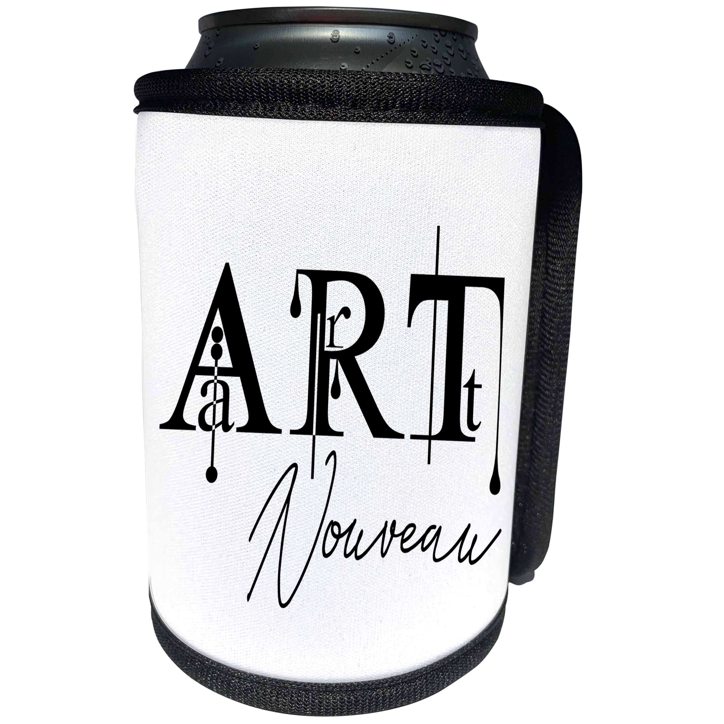 3dRose Alexis Design - Art - Elegant beautiful black text Art Nouveau on white background - Can Cooler Bottle Wrap (cc_286480)