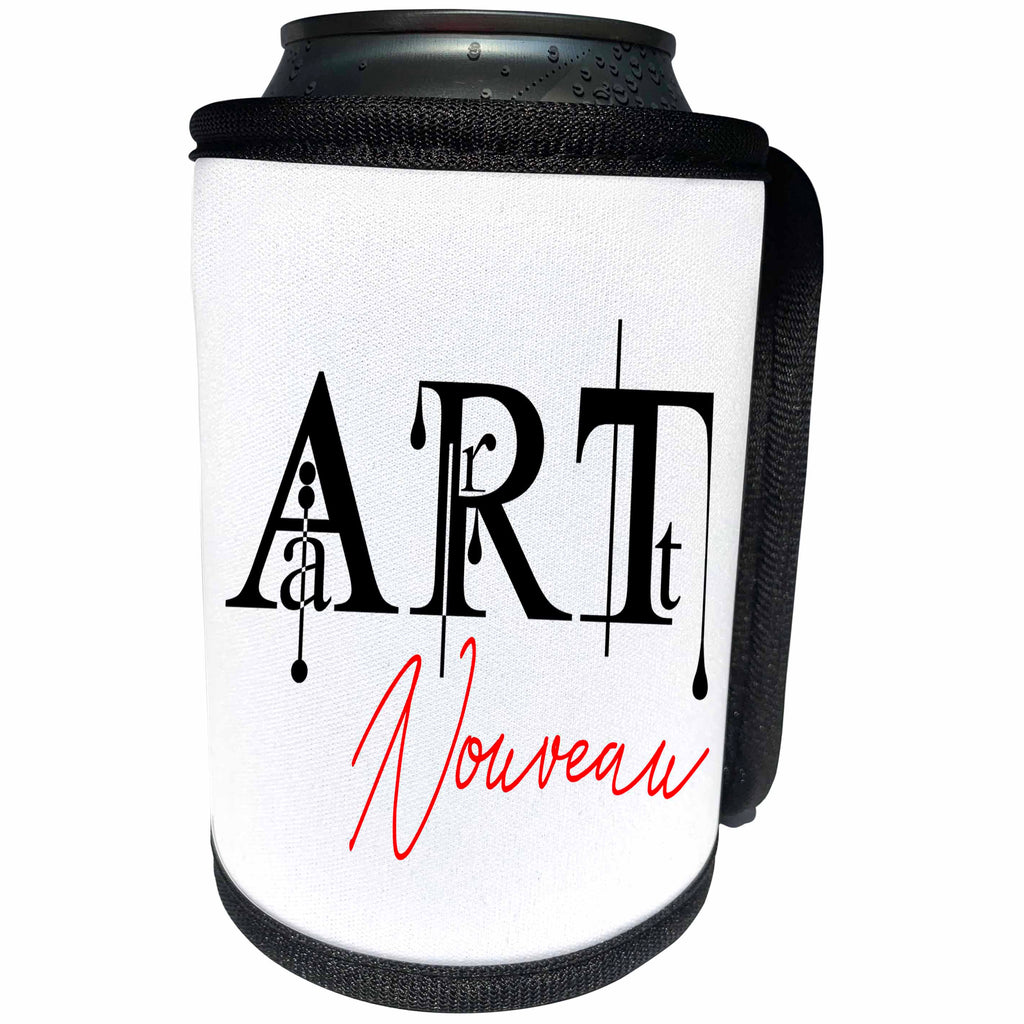 3dRose Alexis Design - Art - Decorative fancy red and black text Art Nouveau on white background - Can Cooler Bottle Wrap (cc_286481)