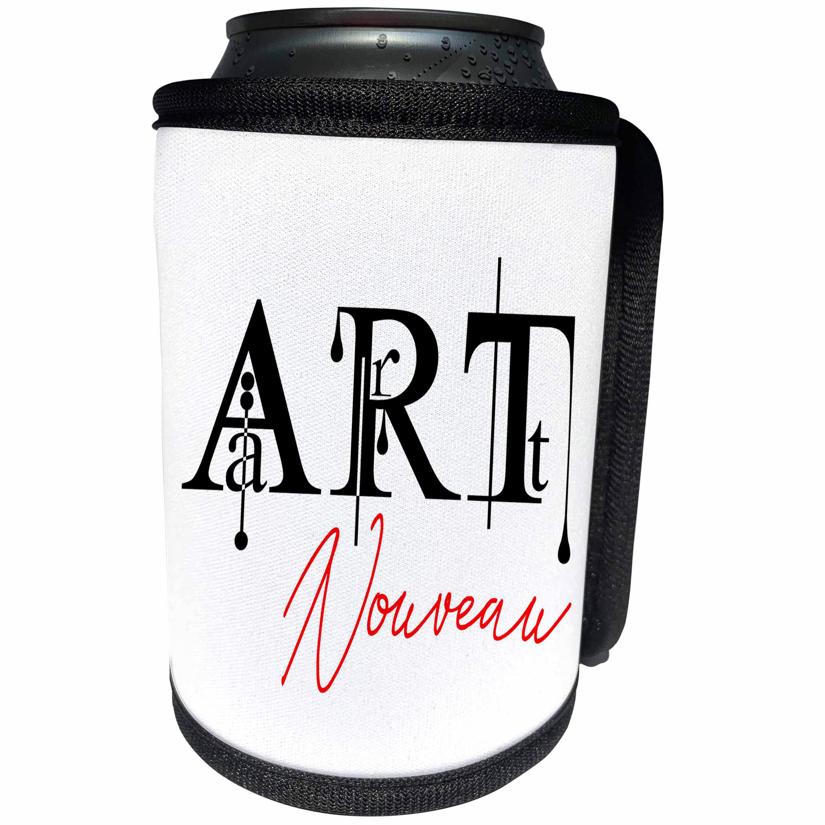 3dRose Alexis Design - Art - Decorative fancy red and black text Art Nouveau on white background - Can Cooler Bottle Wrap (cc_286481)