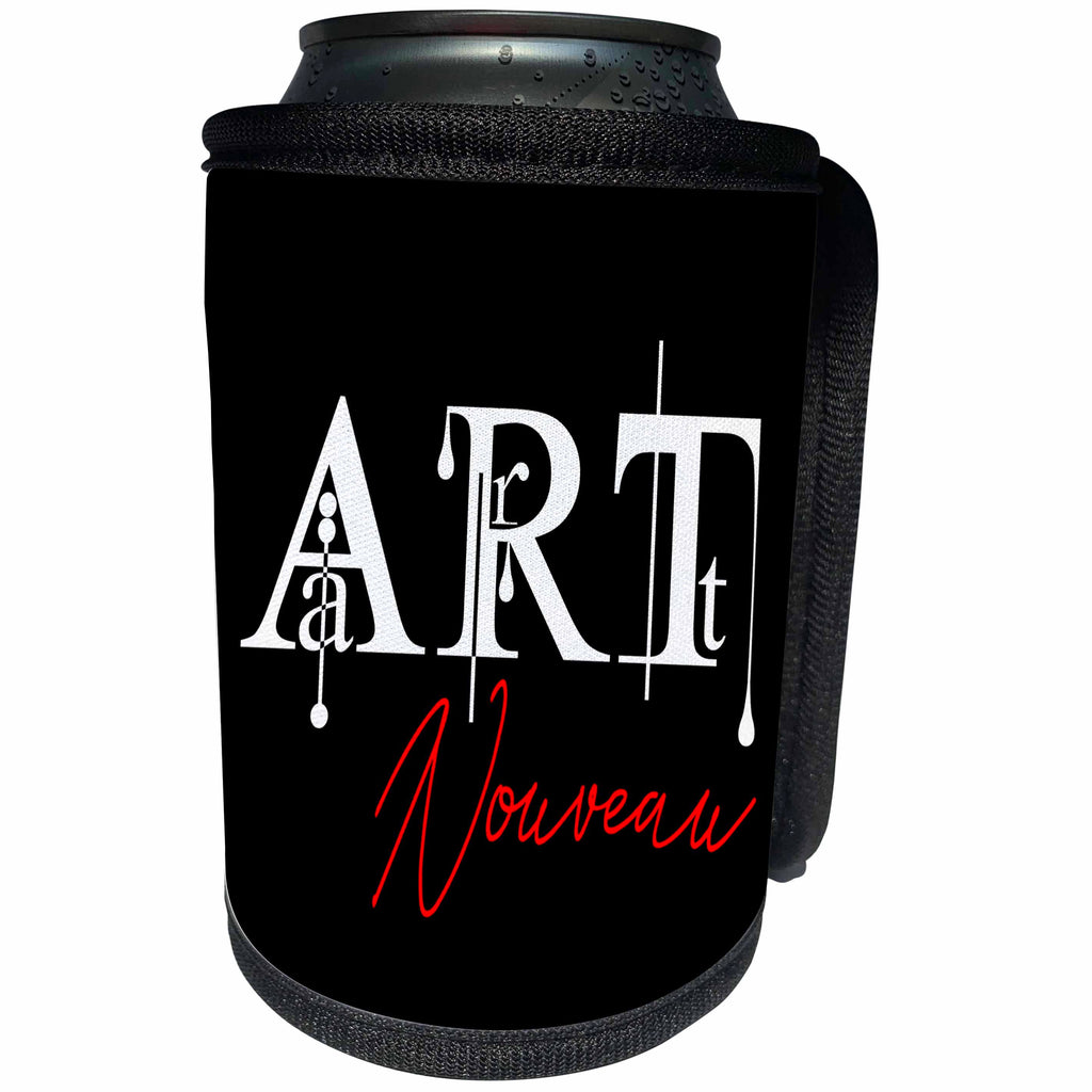 3dRose Alexis Design - Art - Imposing white and red text Art Nouveau on black background - Can Cooler Bottle Wrap (cc_286482)